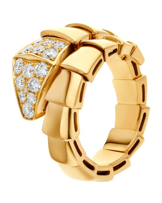 BVLGARI Metallic Yellow Gold And Diamond Serpenti Scaglie Ring