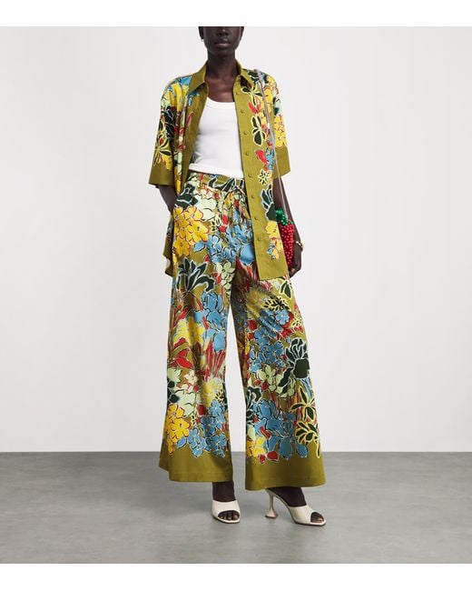 ALÉMAIS White Floral Solstice Wide-Leg Trousers