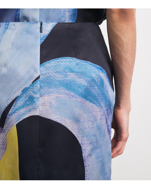 Lafayette 148 New York Blue Silk Iris Print Midi Skirt