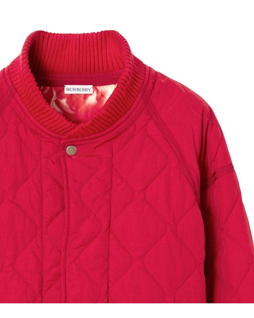 Burberry Red Nylon Quilted Bomber Jacket