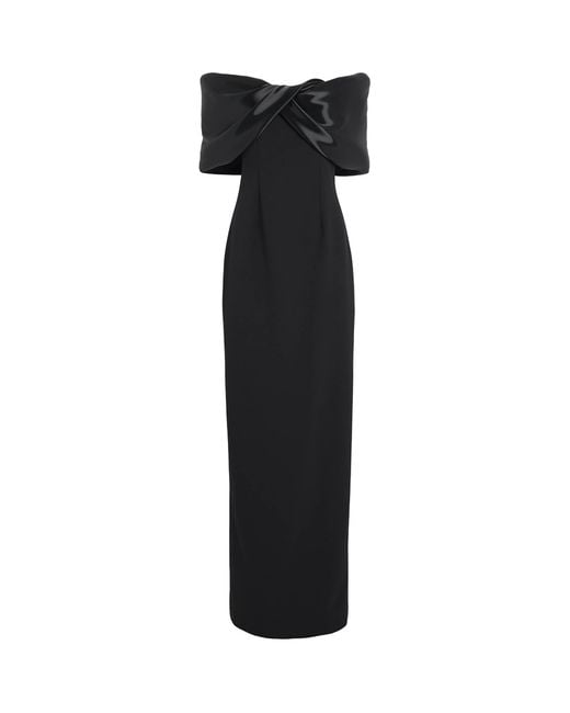 Pamella Roland Black Twist-Detail Off-The-Shoulder Gown