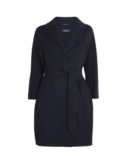 Max Mara Blue Virgin Wool Short Wrap Coat
