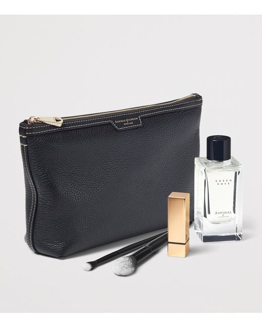 Aspinal Black Leather Hudson Toiletry Bag