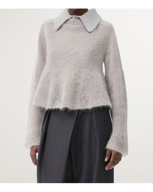 Loewe Gray Mohair-Blend Polo Sweater