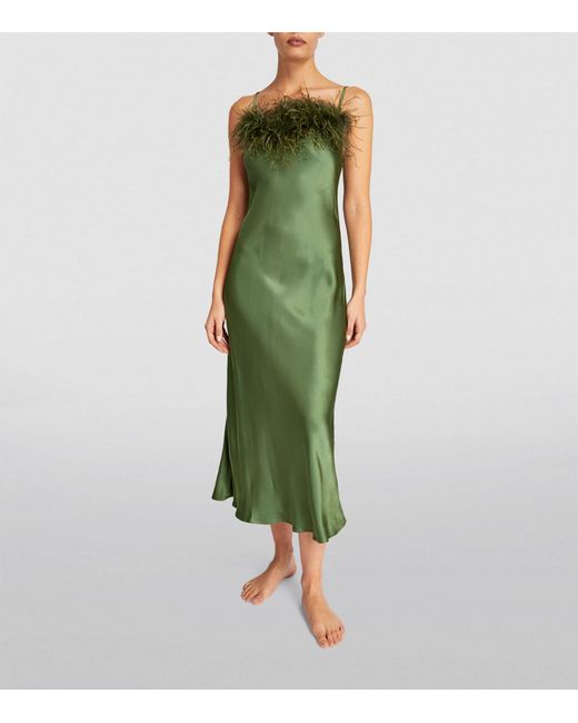 Sleeper Green Feather-trim Boheme Maxi Dress