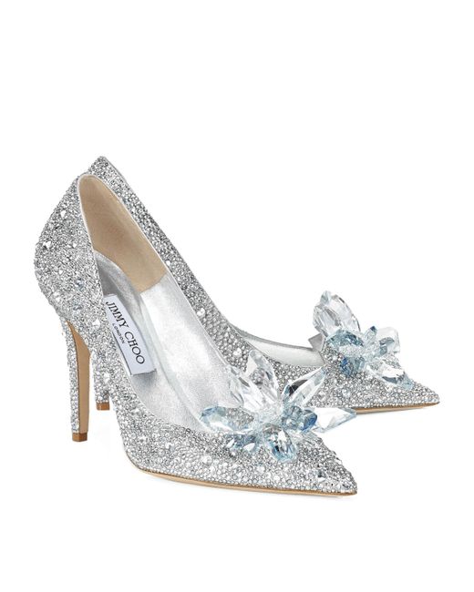 Jimmy Choo White Alia 85 Embellished Pumps
