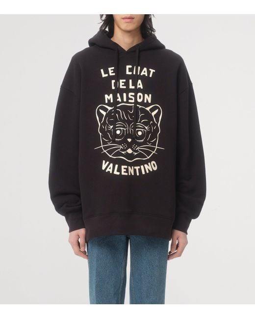 パーカー・フーディ VALENTINO LE CHAT DE LA MAISON COTTON HOODIE Valentino Cotton Jersey Le Chat De La Maison Hoodie in Black