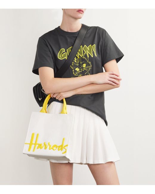 Harrods Yellow Small Cotton Logo Tote Bag