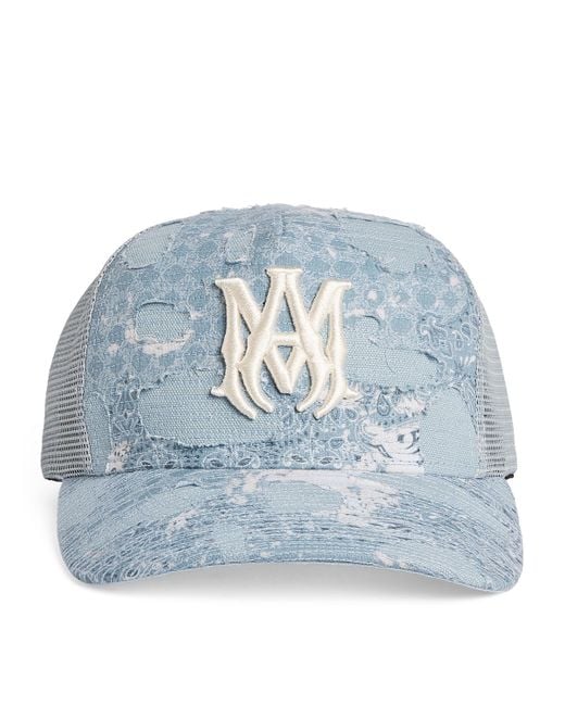 Amiri Blue Bandana Repair Trucker Cap for men