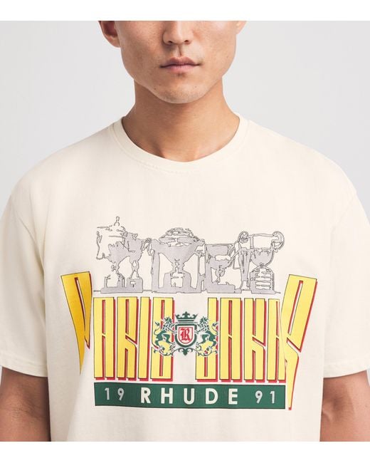 Rhude White Cotton Trofeo Print T-Shirt for men