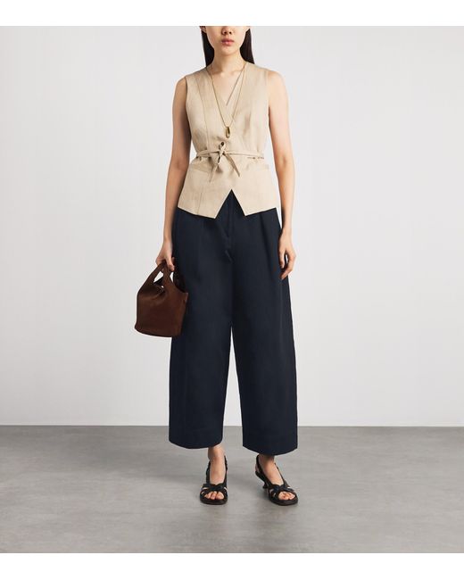 ME+EM Blue Cotton Barrel-Leg Trousers