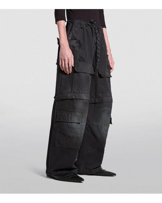 Balenciaga Black Distressed Cargo Trousers for men
