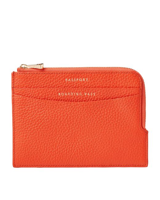 Aspinal Red Leather Zipped Travel Wallet for men