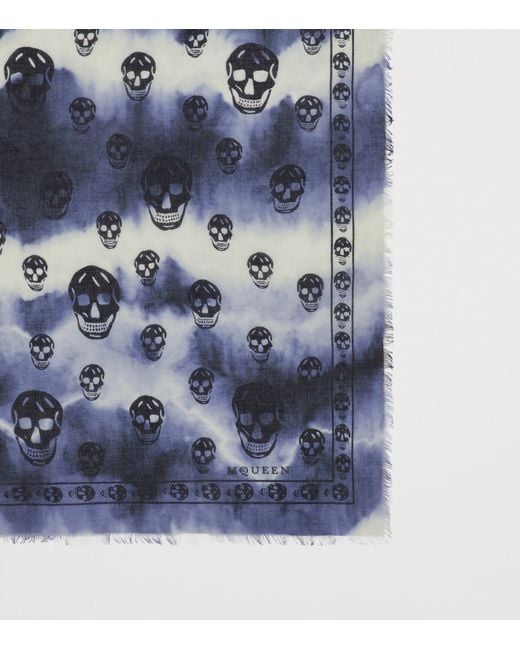 McQueen Blue Modal-Silk Tie-Dye Skull Scarf for men
