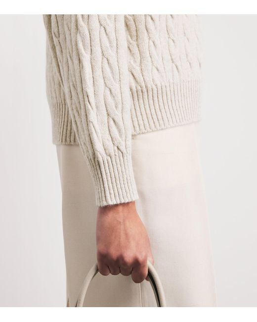 Johnstons White Cashmere Cable-Knit Kylesku Sweater