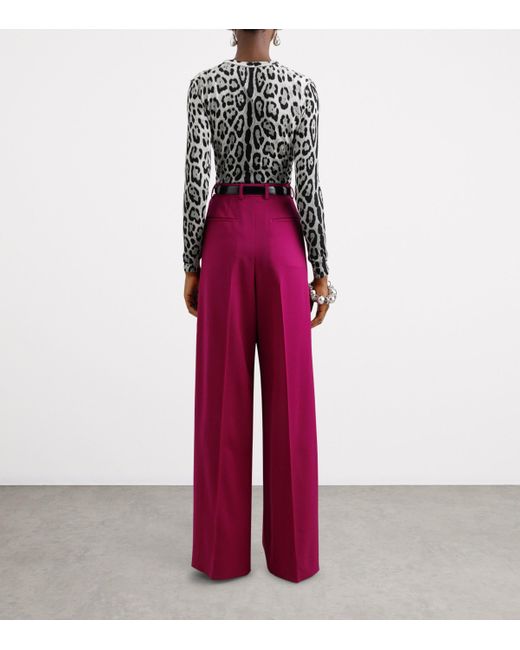 Dolce & Gabbana Red Stretch-Wool Wide-Leg Trousers