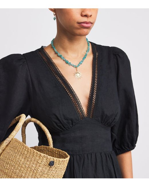 Heidi Klein Black Linen Lace-Trim Meteora Midi Dress