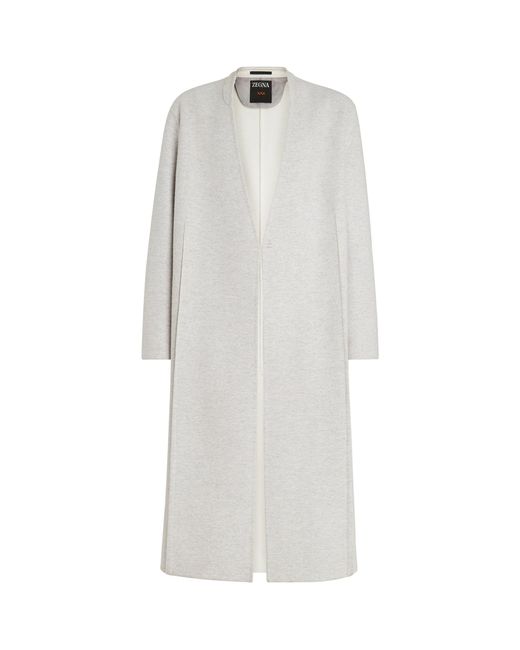 Zegna White Wool-cashmere-blend Double Coat for men