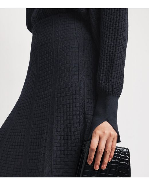 Molli Blue Virgin Wool-Blend Basket-Weave Midi Skirt