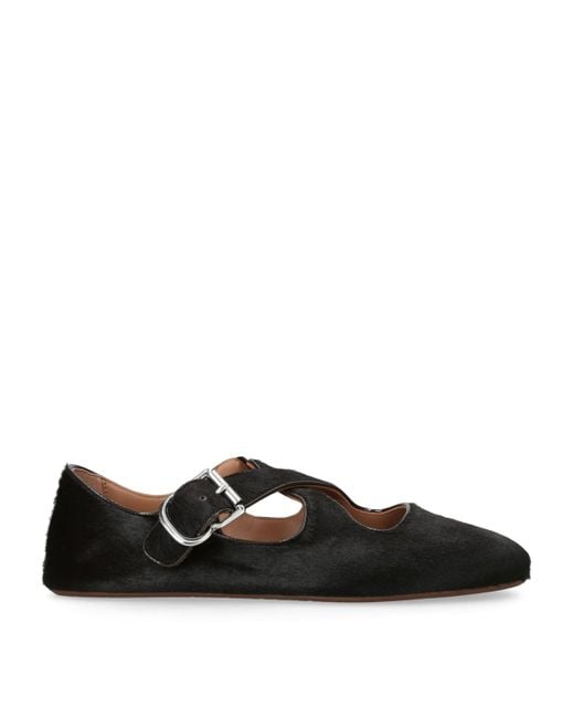 Alaïa Black Pony Hair Criss-Cross Ballet Flats