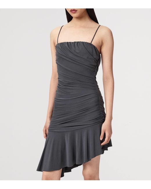 AllSaints Blue Ruched Asymmetric Sophia Mini Dress
