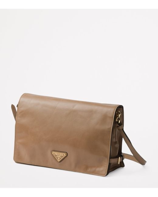 Prada Brown Medium Leather Flap Shoulder Bag