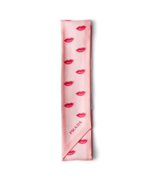 Prada Pink Silk Printed Skinny Scarf