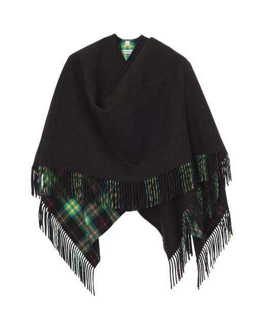Burberry Black Wool Fringe Blanket Cape