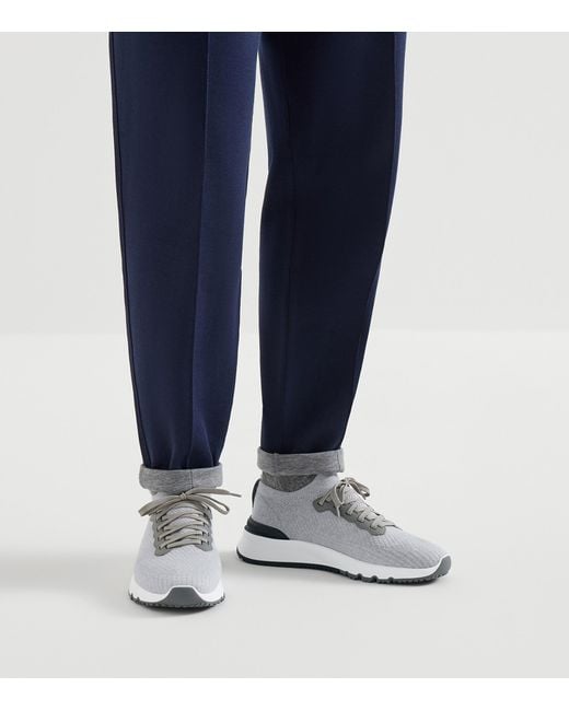 Brunello Cucinelli White Chiné-Knit T-Sole Sneakers for men