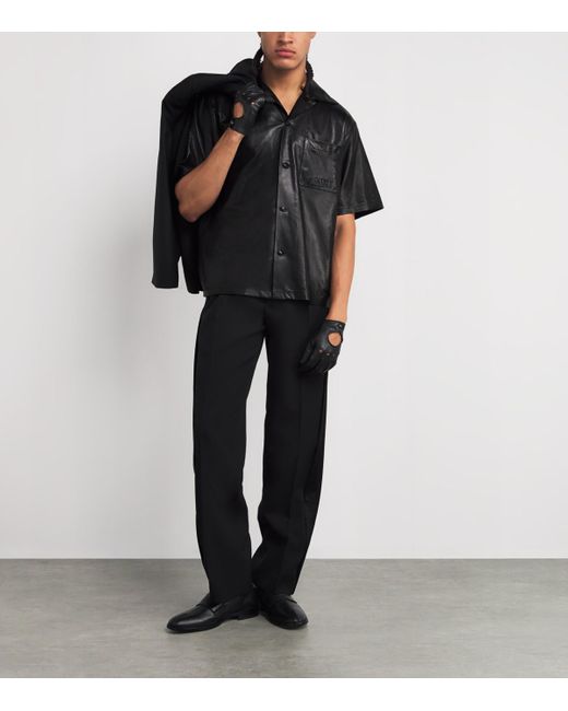 Amiri Black Short-Sleeve Logo Leather Shirt for men