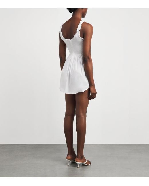 Skims White Cotton-Blend Poplin Apparel Smocked Mini Dress
