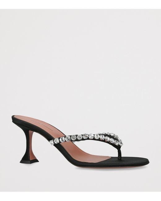AMINA MUADDI Black Satin Crystal-Embellished Gigi Heeled Sandals 70