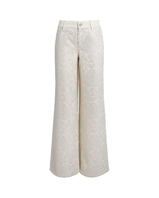 Alice + Olivia Gray Embellished Amazing Wide-Leg Jeans