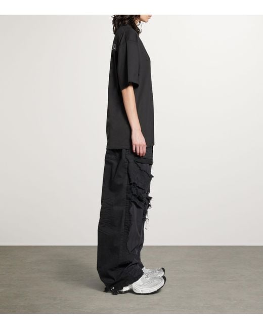 Balenciaga Black Distressed Rhinestone-Logo T-Shirt