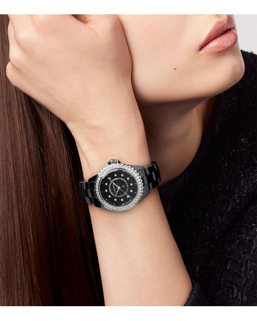 Chanel Black Ceramic And Diamond J12 Watch 33mm