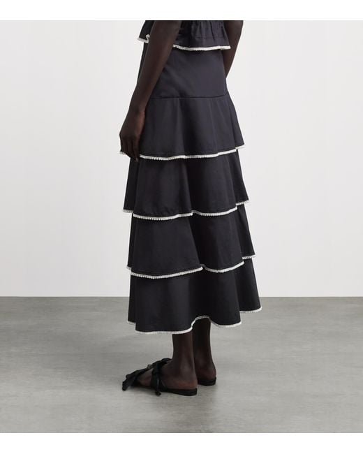 Sandro Black Cotton Embellished Maxi Skirt
