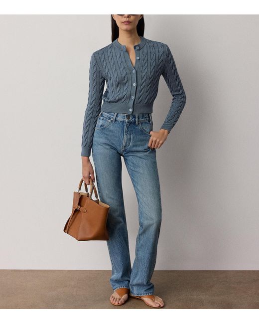 Ralph Lauren Blue Silk Cable-Knit Cropped Cardigan