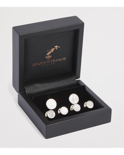 Deakin & Francis White Sterling And Mother-Of-Pearl Round Cufflinks for men