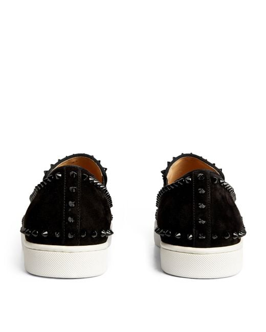Christian Louboutin Black Pik Boat Studded Suede Sneakers for men