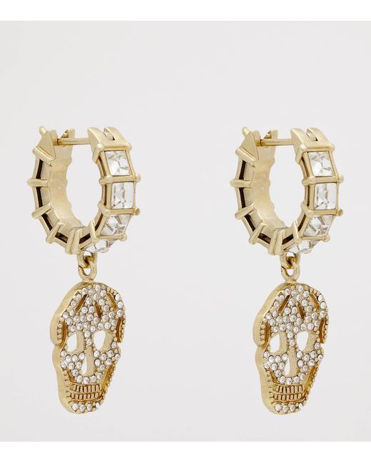 McQueen Metallic Crystal Skull Hoop Earrings for men