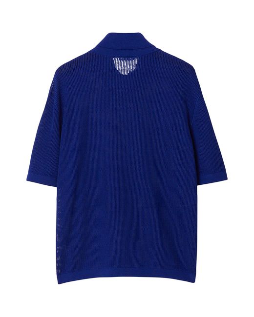 Burberry Blue Silk-cotton Mesh Polo Shirt for men