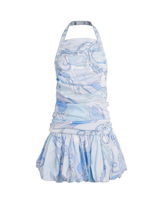 Emilio Pucci Blue Ramie Orchidee Balloon Mini Dress