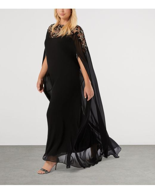 Marina Rinaldi Black Embellished Maxi Dress And Cape