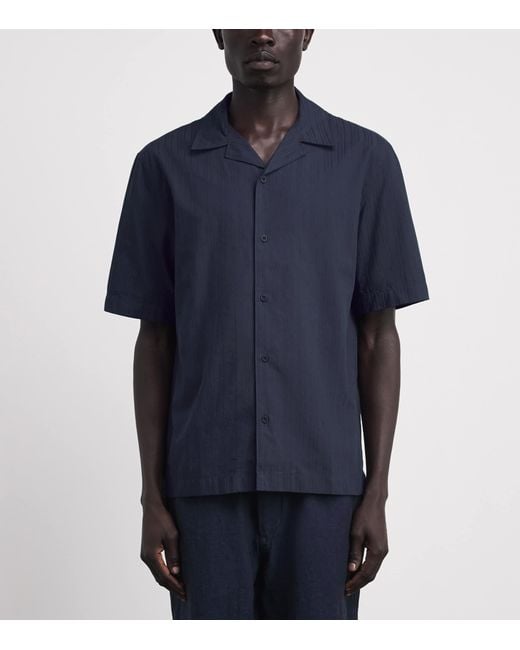 Sunspel Blue Cotton Textured Stripe Shirt for men
