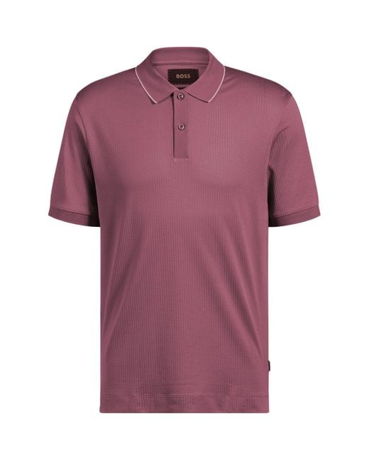 Boss Purple Cotton-Silk Polo Shirt for men
