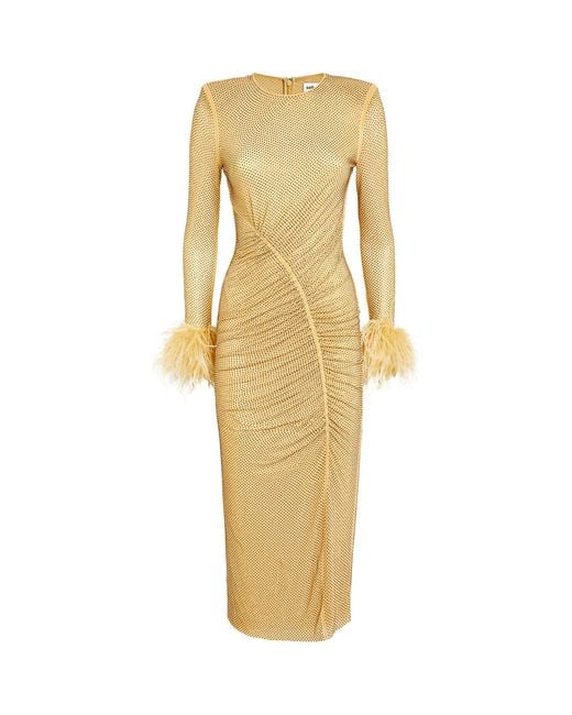 Self-Portrait Metallic Rhinestone Feather-trim Midi Dress