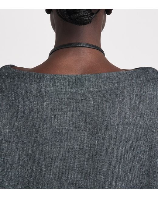 Eskandar Black Linen Boat-Neck Midi Dress