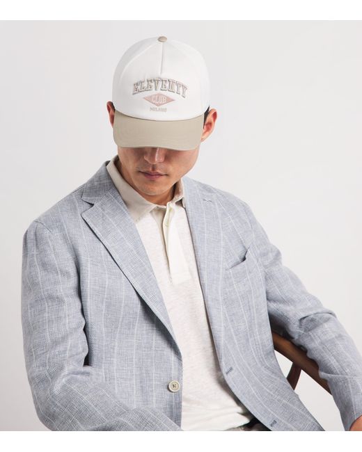Eleventy White Embroidered Logo Baseball Cap for men