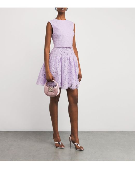 Self-Portrait Lace Belted Mini Dress in Purple | Lyst