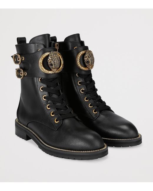 Kurt Geiger Black Leather Stoop Lace-Up Boots